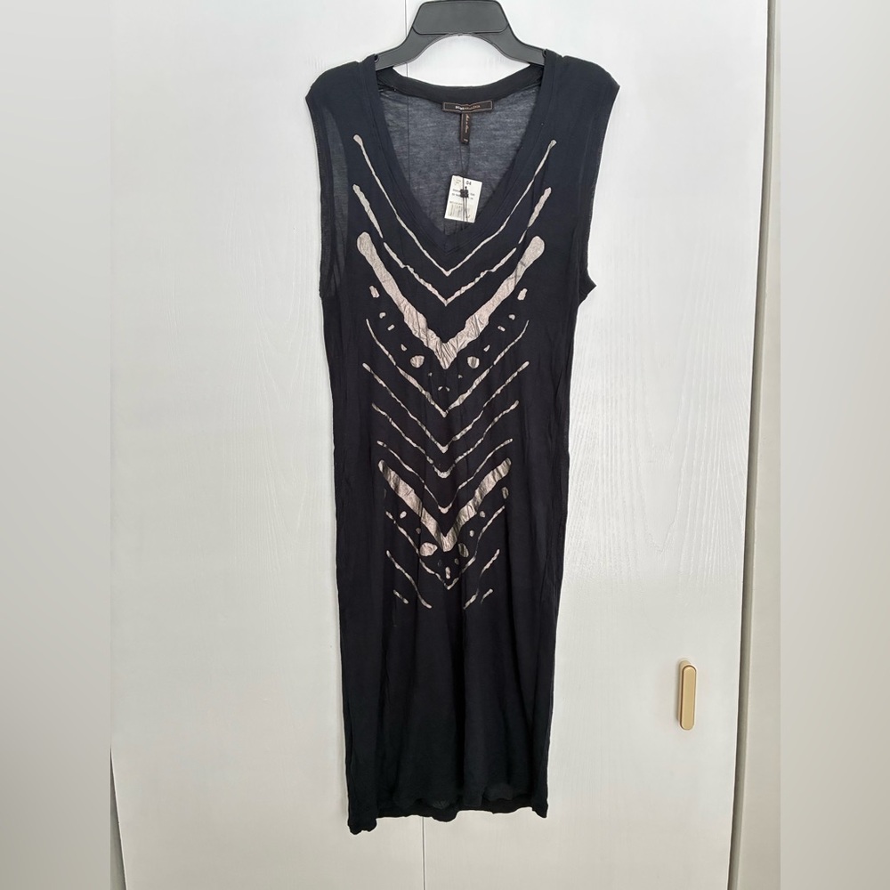 BCBGMaxAzria Soft Tank Top Style Midi Dress With Bronze Printed Images Black XXS